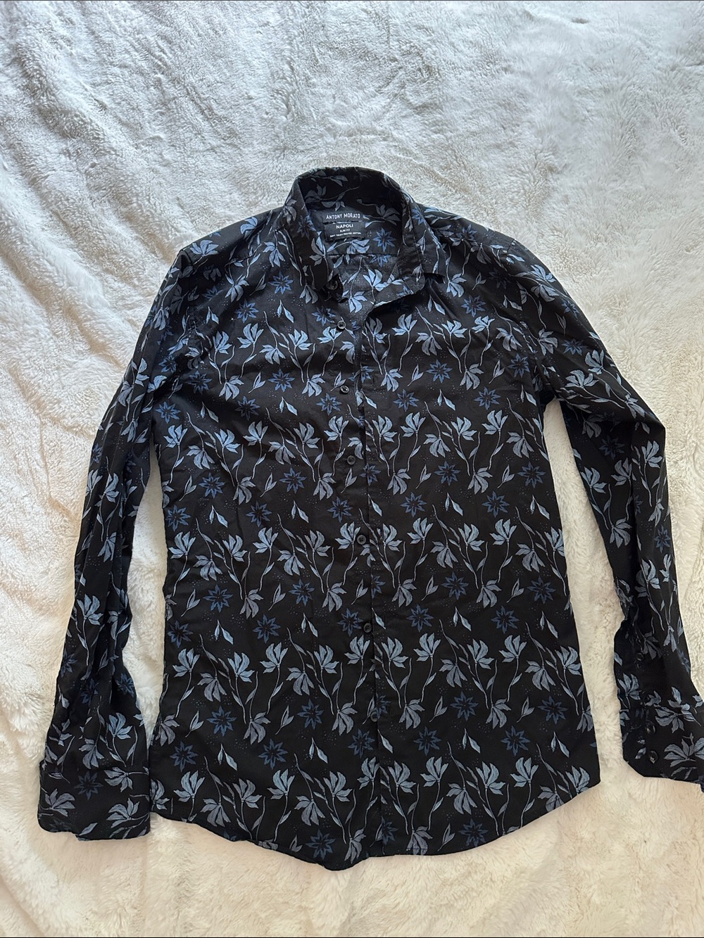 Antony Morato ‘Napoli’ Black Shirt with Light Blue Floral Print.